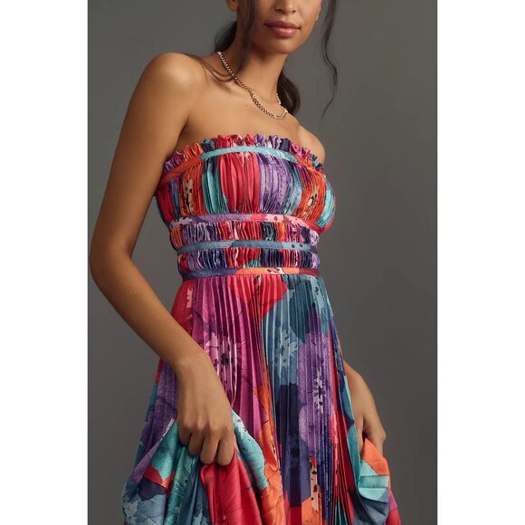 HUTCH Sabina Floral Tiered Plissé Gown in Multi Size US 12 - Picture 3 of 10